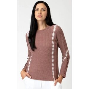 XCVI Womens Estacada Pullover Medium Waffle Knit Thermal Top Rust Tie Dye Lounge